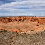 Panoramic view of Flaming Cliffs Bayanzag red sandstone formations