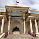 Government Palace honor guard ceremony Sukhbaatar Square Ulaanbaatar — Naadam Festival Tour Mongolia